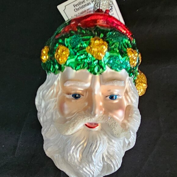 Merck Old World Christmas Festive Father Face Head Holiday Ornament Santa Claus - Picture 1 of 5